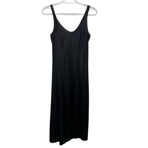 Y2K Black Midi Length Nylon Slip Dress Large Slit Whimsigoth Dark Fairy Small